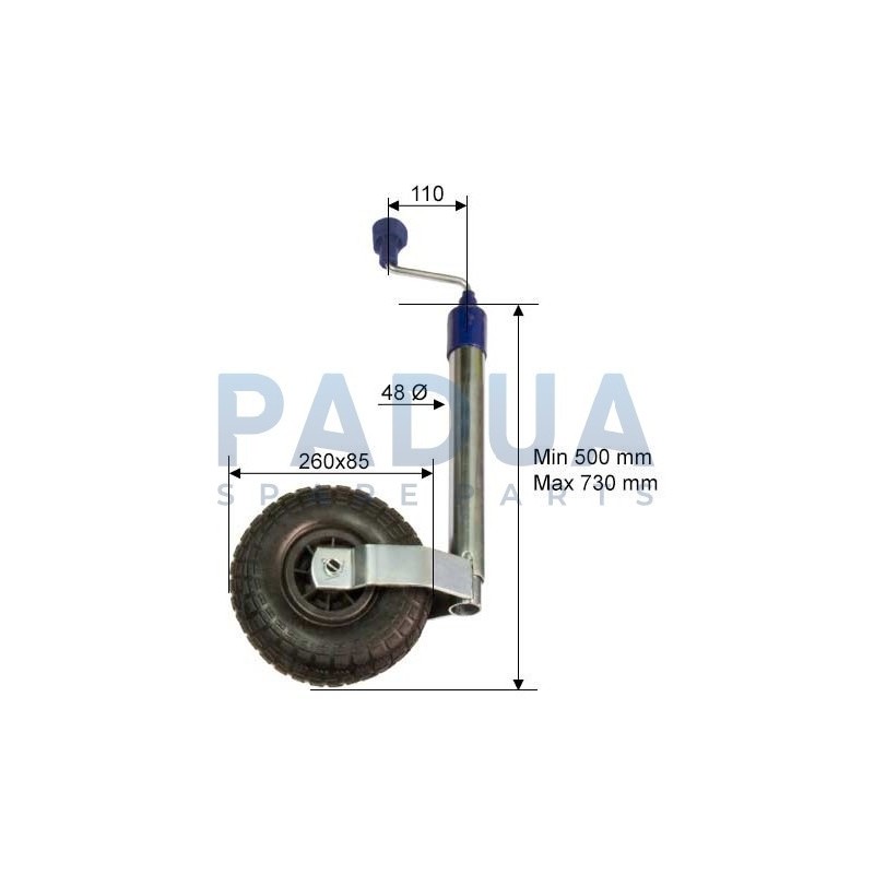 RUOTINO D'APPOGGIO TELESCOPICO TUBO Ø mm. 48 - PORTATA STATICA KG. 135