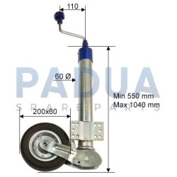 RUOTINO D'APPOGGIO TELESCOPICO C/PIASTRA AUTOMATICO TUBO Ø mm. 60 - PORTATA KG. 250