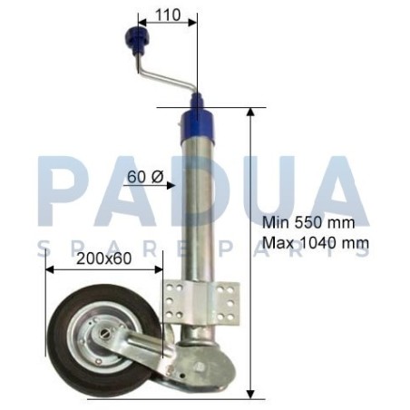 RUOTINO D'APPOGGIO TELESCOPICO C/PIASTRA AUTOMATICO TUBO Ø mm. 60 - PORTATA KG. 250