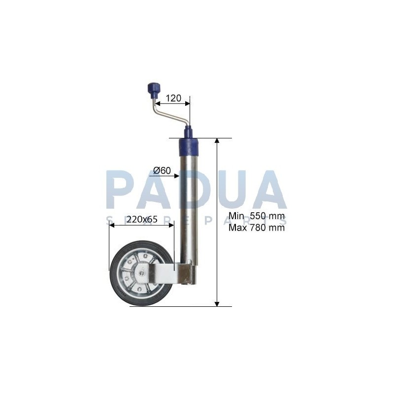 RUOTINO D'APPOGGIO TELESCOPICO TUBO Ø mm. 60 - PORTATA STATICA KG. 250