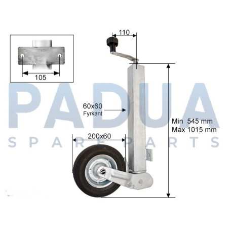 RUOTINO D'APPOGGIO TELESCOPICO TUBO QUADRO mm. 60x60 - PORTATA STATICA KG. 200