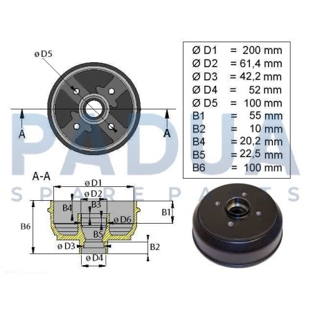 KNOTT TAMBURO FRENO 20 2425/1, 20 963,2 0 964, 20 965, 20 966/1 - FRENATURA 100x4